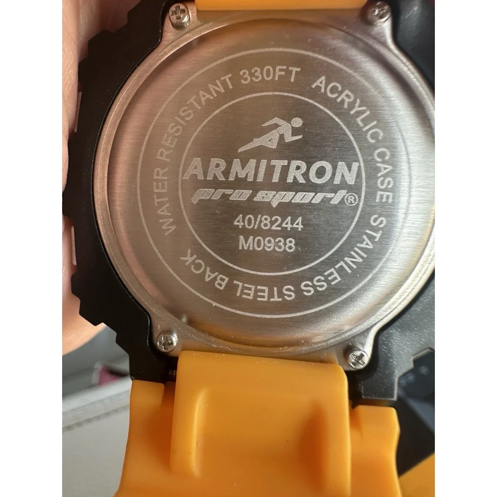 Armitron Men 40/8244 Sport Chronograph Yellpw Rubber Quartz Digital Watch 7 1/2